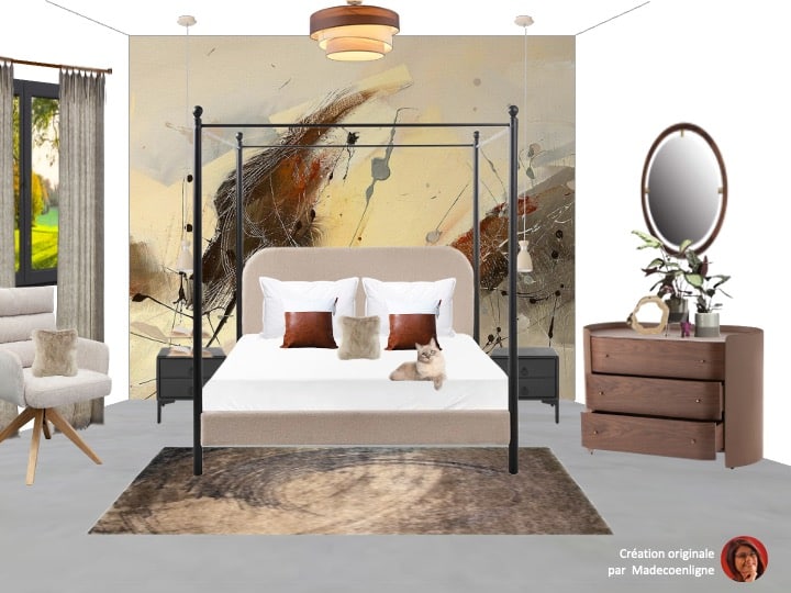 Concept chambre moderne avec lit baldaquin métal