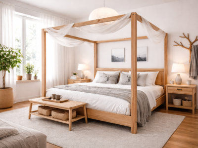 Wooden canopy bed