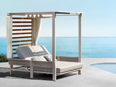 Lit baldaquin de jardin en aluminium et corde tressée, OLBY