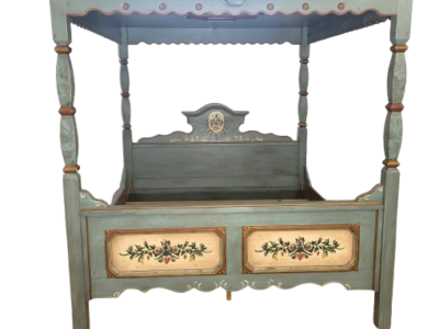 Lit baldaquin bois bleu style campagne rare