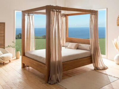Lit baldaquin bois chêne massif Pier import 160 x 200 cm