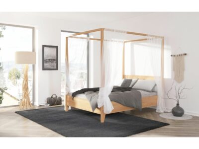Lit baldaquin bois hêtre couleur noyer