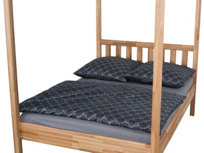 Lit baldaquin bois hêtre massif marron huilé biologique 140 x 200 cm