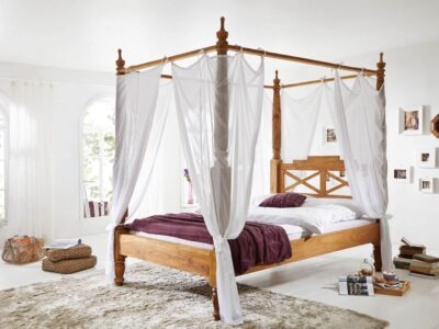 Lit baldaquin bois palissandre style colonial 160 x 200 cm
