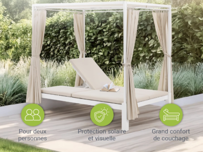Lit baldaquin extérieur blanc beige ou gris