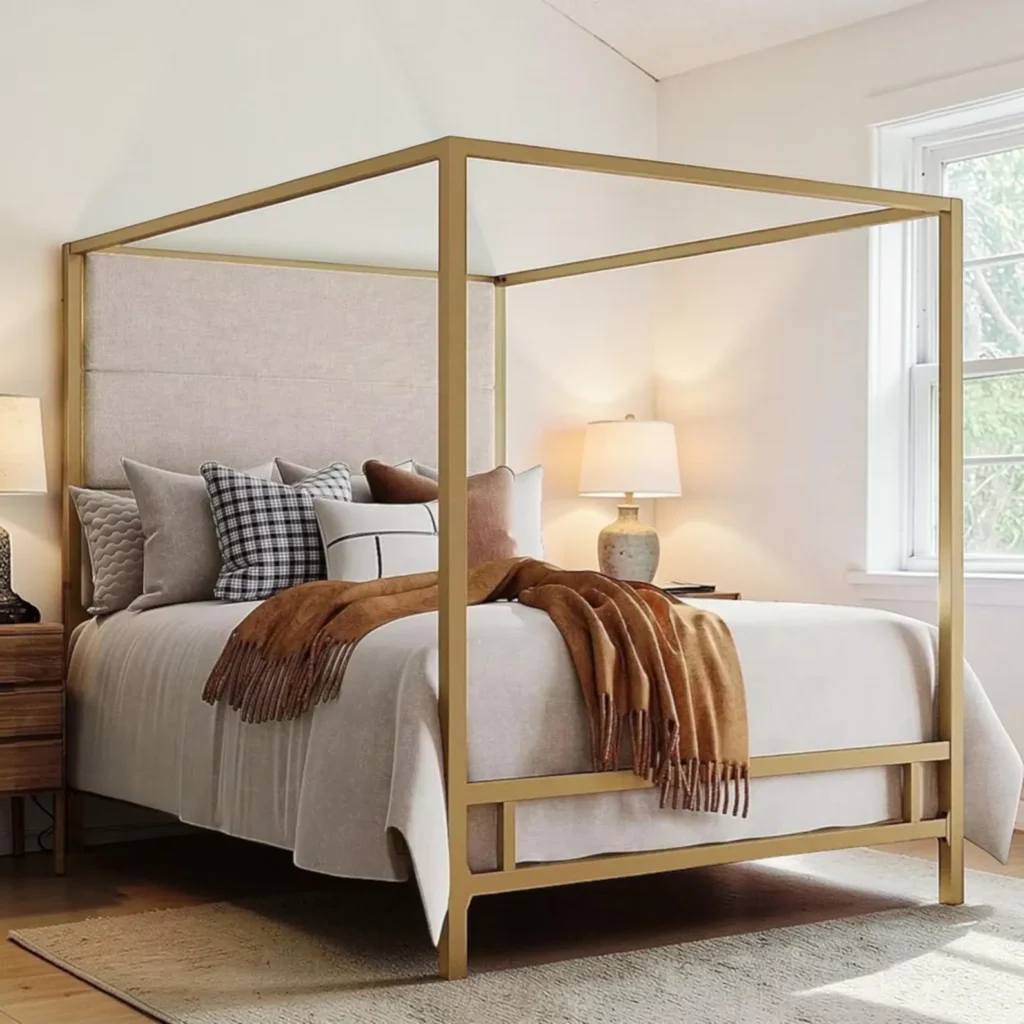 Lit baldaquin metal dore moderne