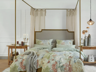 Lit baldaquin métal tissu campagne chic