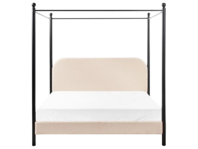 Lit baldaquin métal noir bouclé beige clair 160 x 200 cm