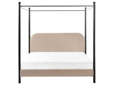 Lit baldaquin métal noir bouclé beige taupe 160 x 200 cm
