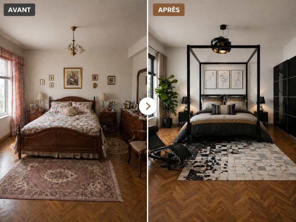 Transformation chambre vieillotte en chambre moderne masculine