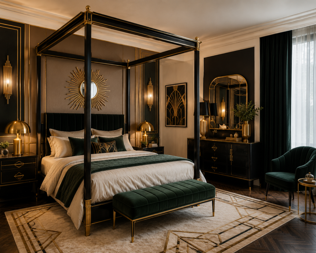 Chambre art deco bois foncé
