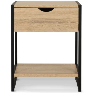 Wood and Black Metal Nightstands