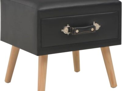 Table de chevet simili cuir grise