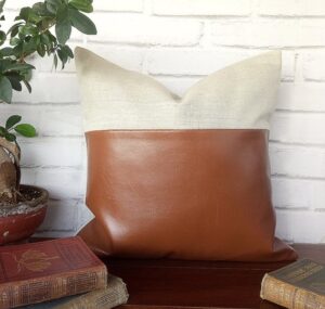 White and Cognac Two-Tone Cushion