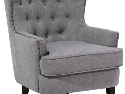 Fauteuil Chesterfield tissu gris clair