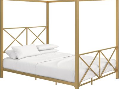 Lit baldaquin metal dore moderne design