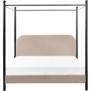 Taupe Beige Upholstered Metal Canopy Bed