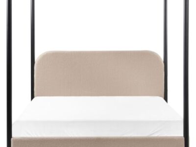 Lit baldaquin métal tissu beige taupe