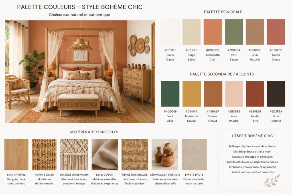 Palette couleurs matières style boheme