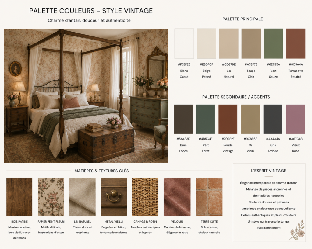 Palette couleurs matières style vintage classique