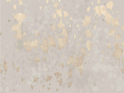 Papier peint panoramique beige doré feuilles ginkgo