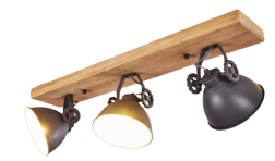 Plafonnier 3 lampes metal bois