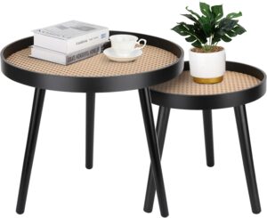 Black Rattan Round Side Table
