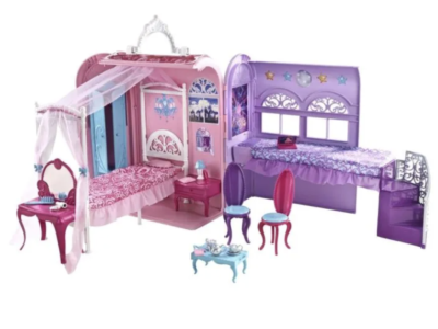 Chambre Barbie avec lit baldaquin et meubles 2 en 1