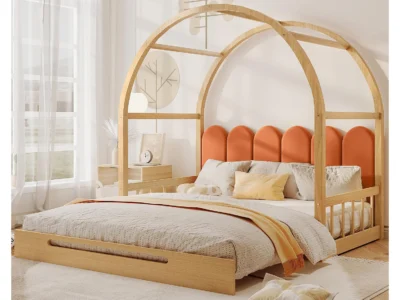 Lit baldaquin enfant bois arrondi design