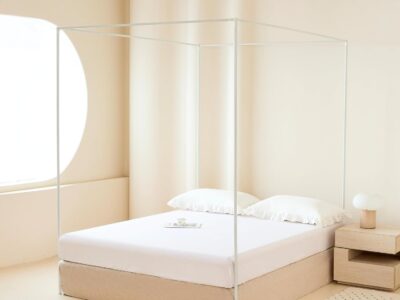 Cadre lit baldaquin blanc 150 x 200 cm