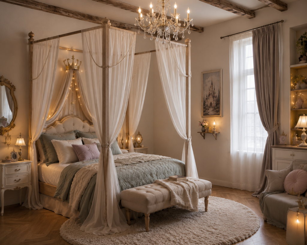 Chambre baldaquin princesse pastel doux