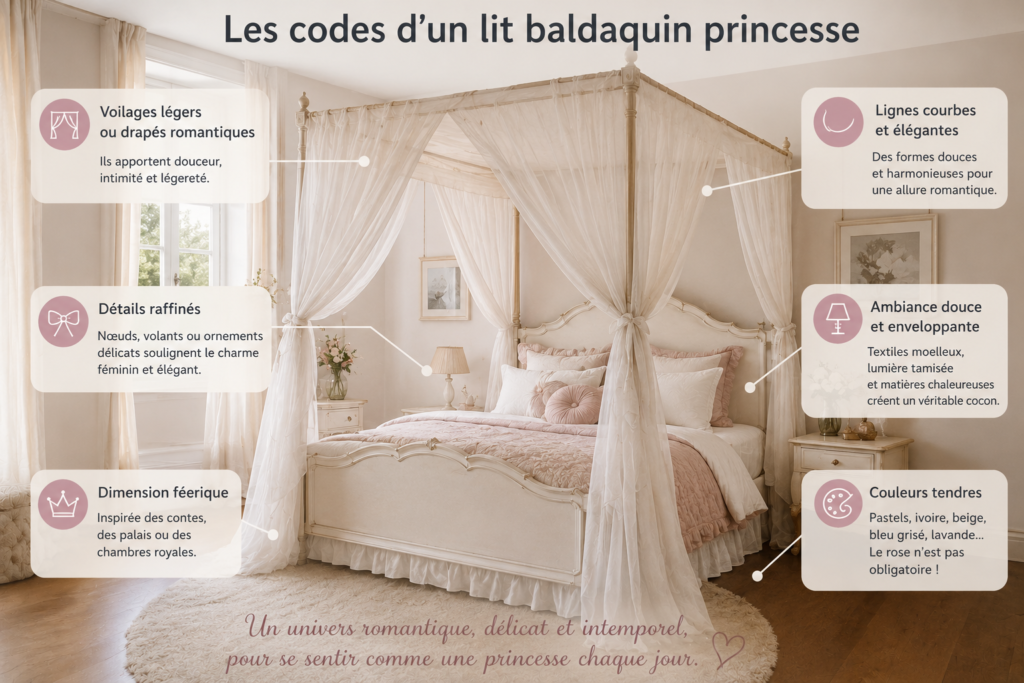 Les codes classiques du lit baldaquin princesse