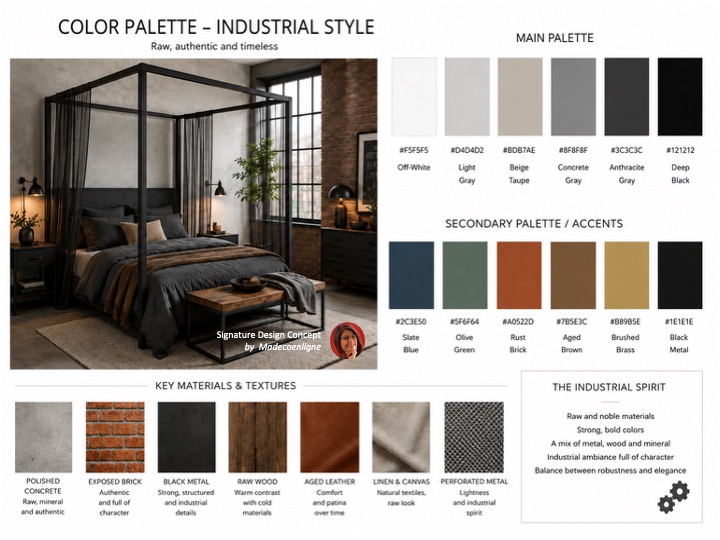 Color & materials palette industrial style