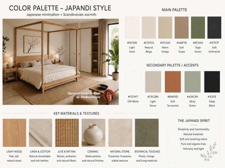 Color & materials palette japandi style