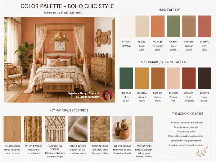 Color palette boho chic style