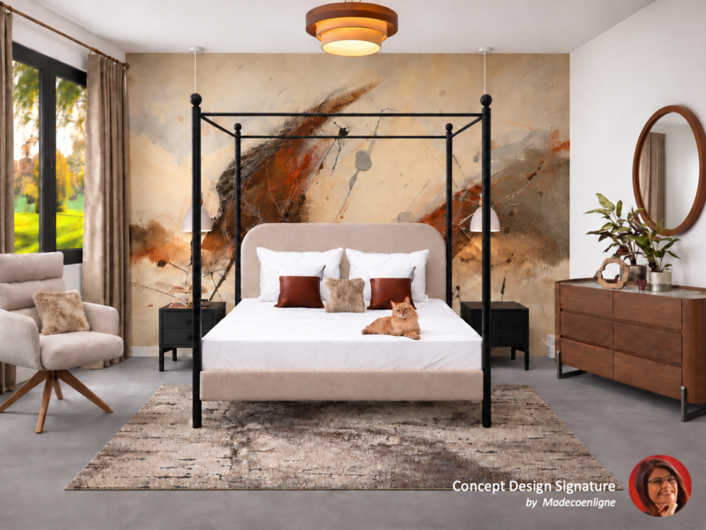 Chambre avec lit à baldaquin au style moderne