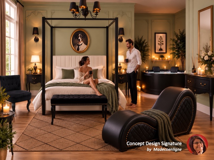 Chambre neoclassique romantique baldaquin