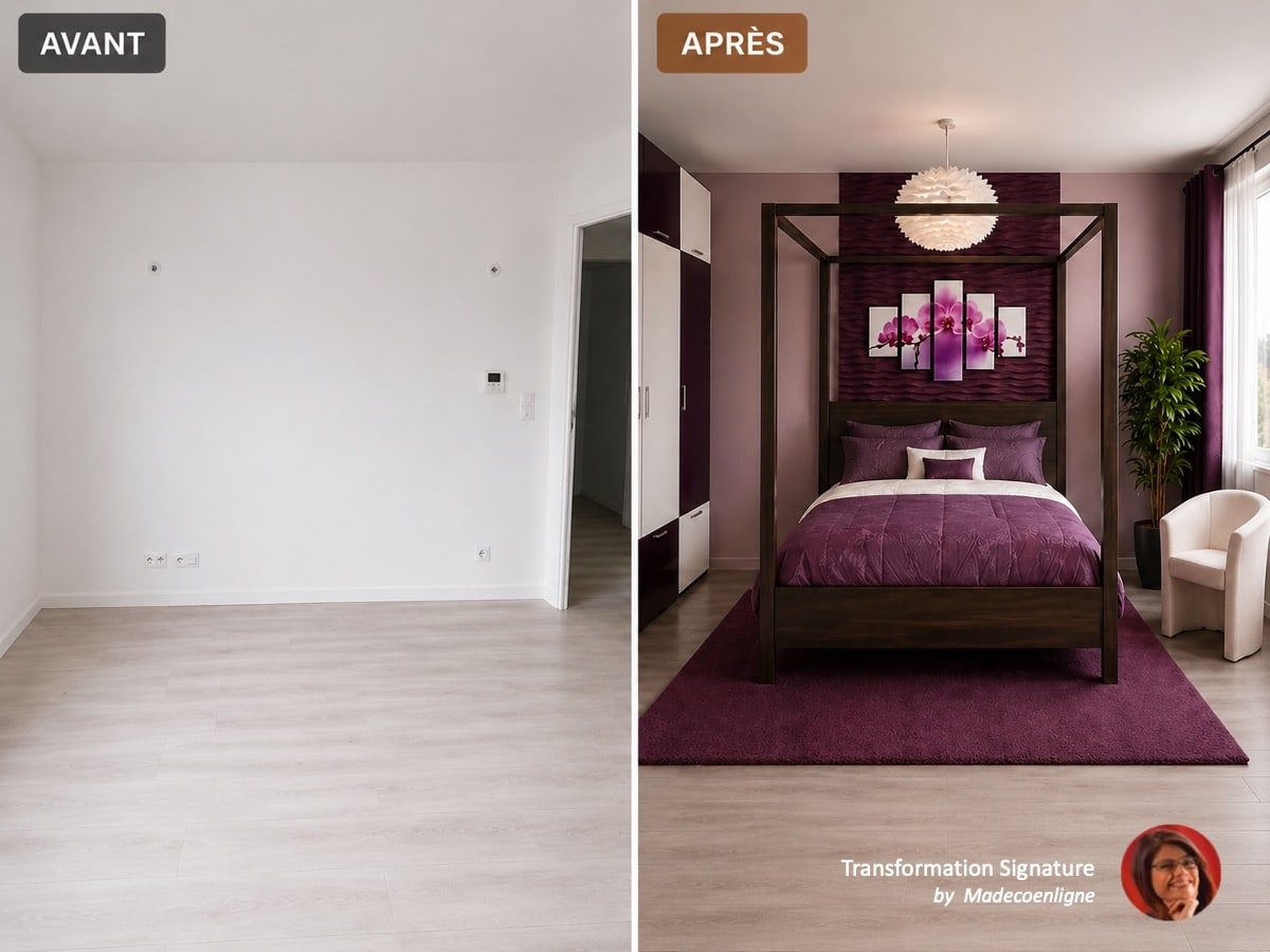 Avant après transformation chambre vide VEFA en chambre adulte moderne
